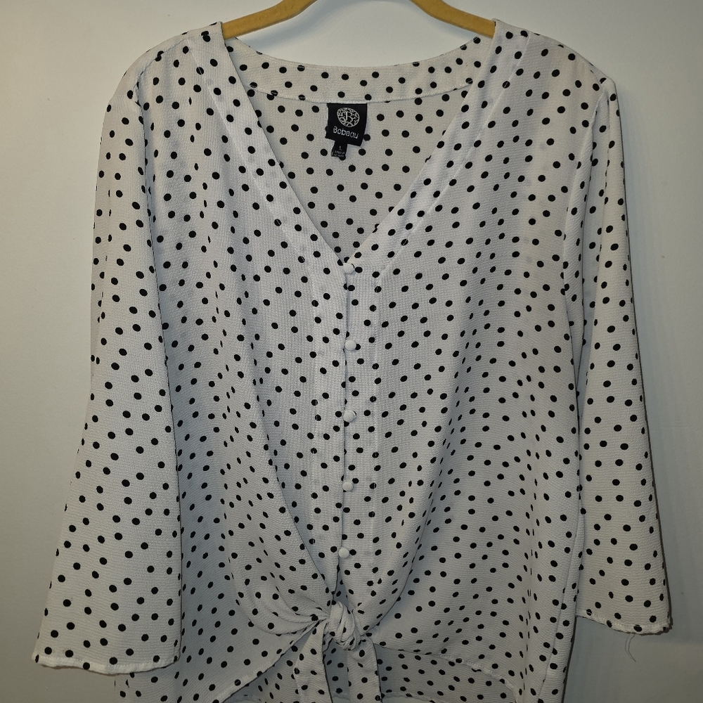 Bobeau Ivory & Black Polk Dot Oversized Blouse